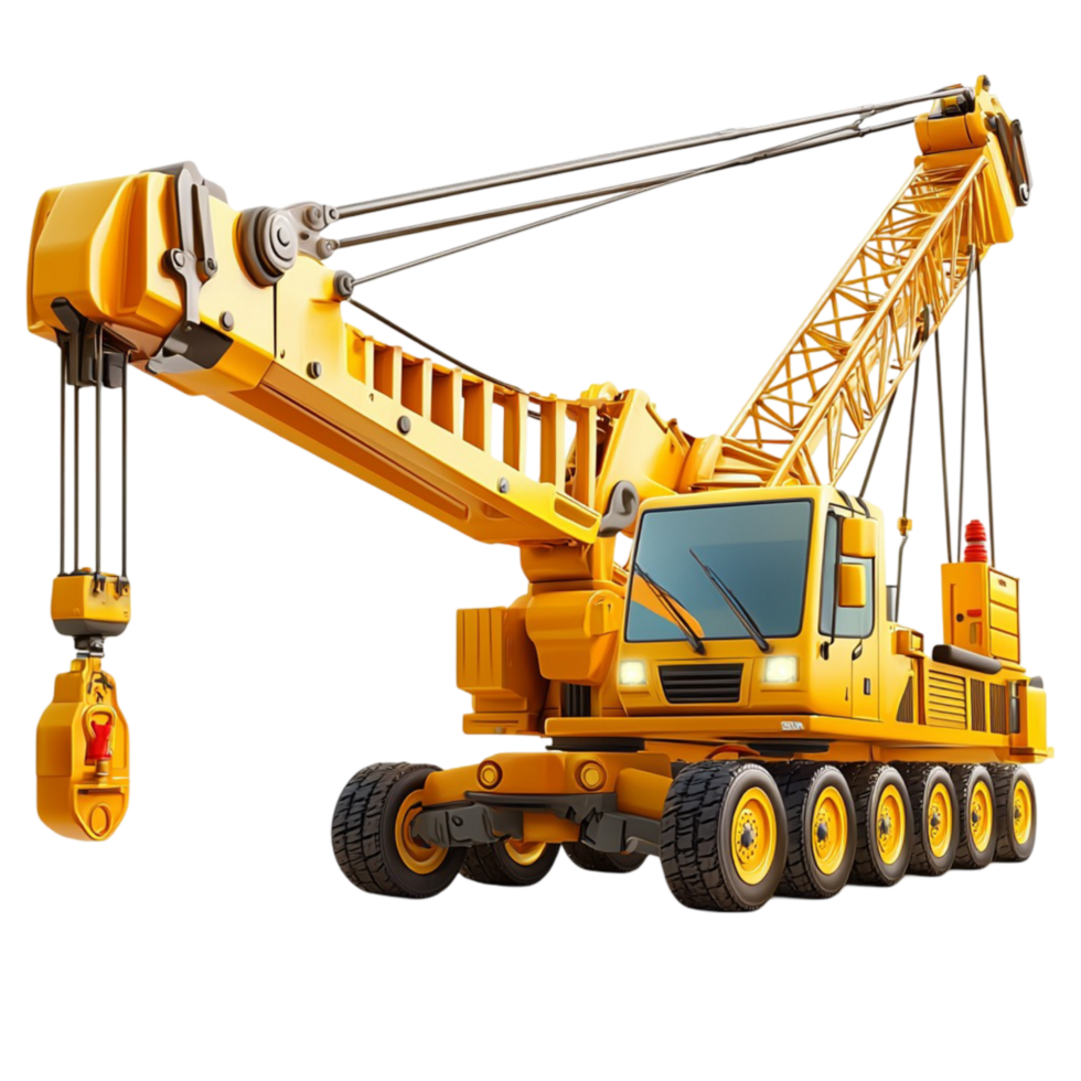 Large yellow construction crane lifting heavy materials on a busy site png