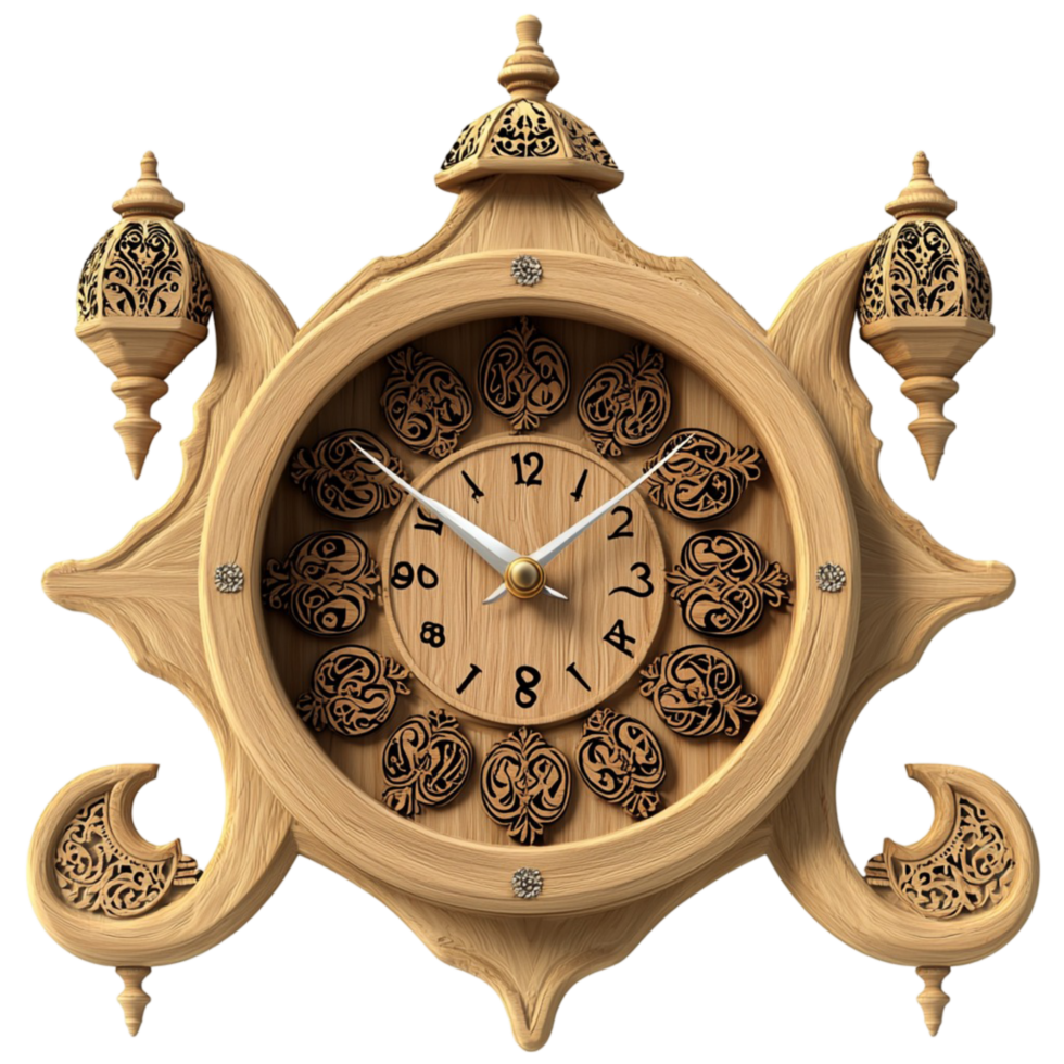 Vintage golden wall clock two hanging lanterns Roman numerals png