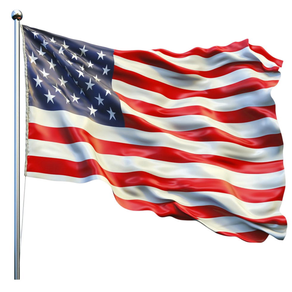 Large American flag waving proudly in the wind bright stars stripes sting tall outside png