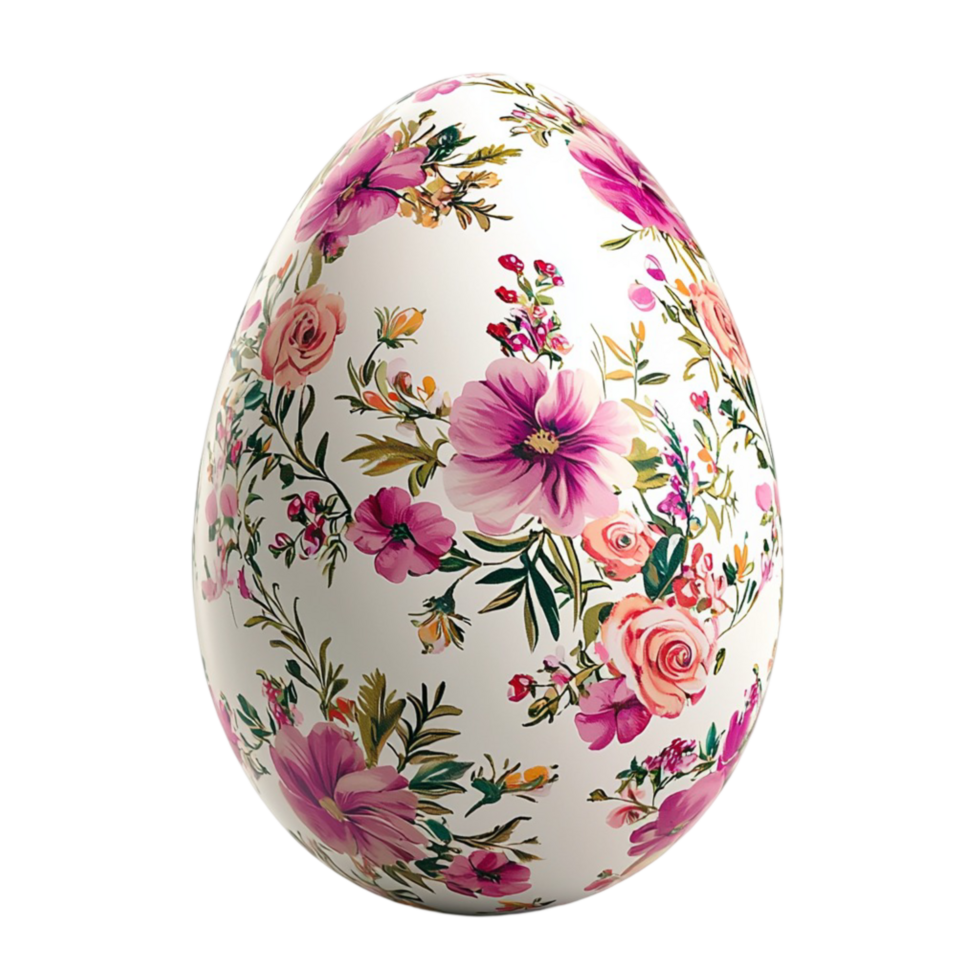 Stunning Easter egg adorned intricate pink floral patterns on a white glossy surface png