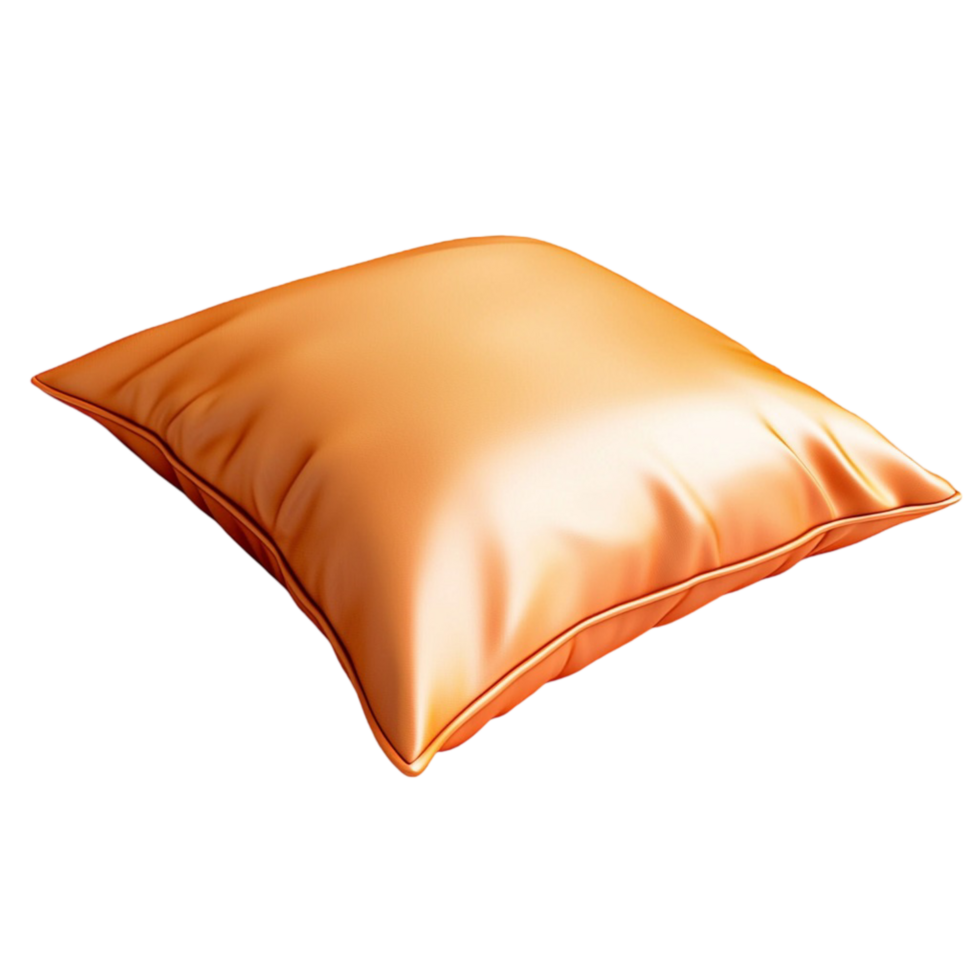 Soft shiny orange pillow resting on a cozy white couch png