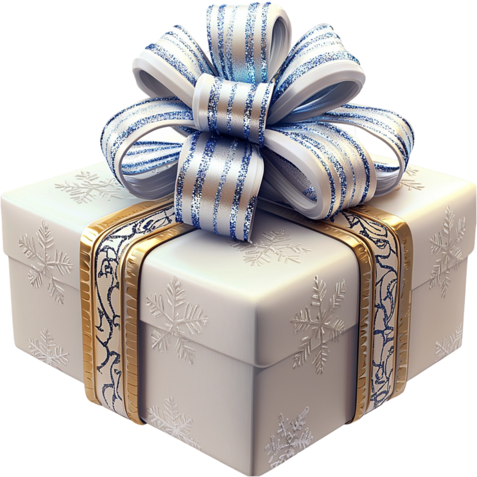 Beautifully wrapped silver gift box a detailed blue ribbon elegant decorative bow png