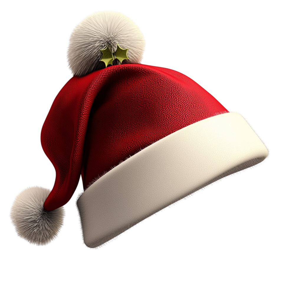 Cute little red Santa hat white fluffy pompom lying gently on a smooth shiny surface png