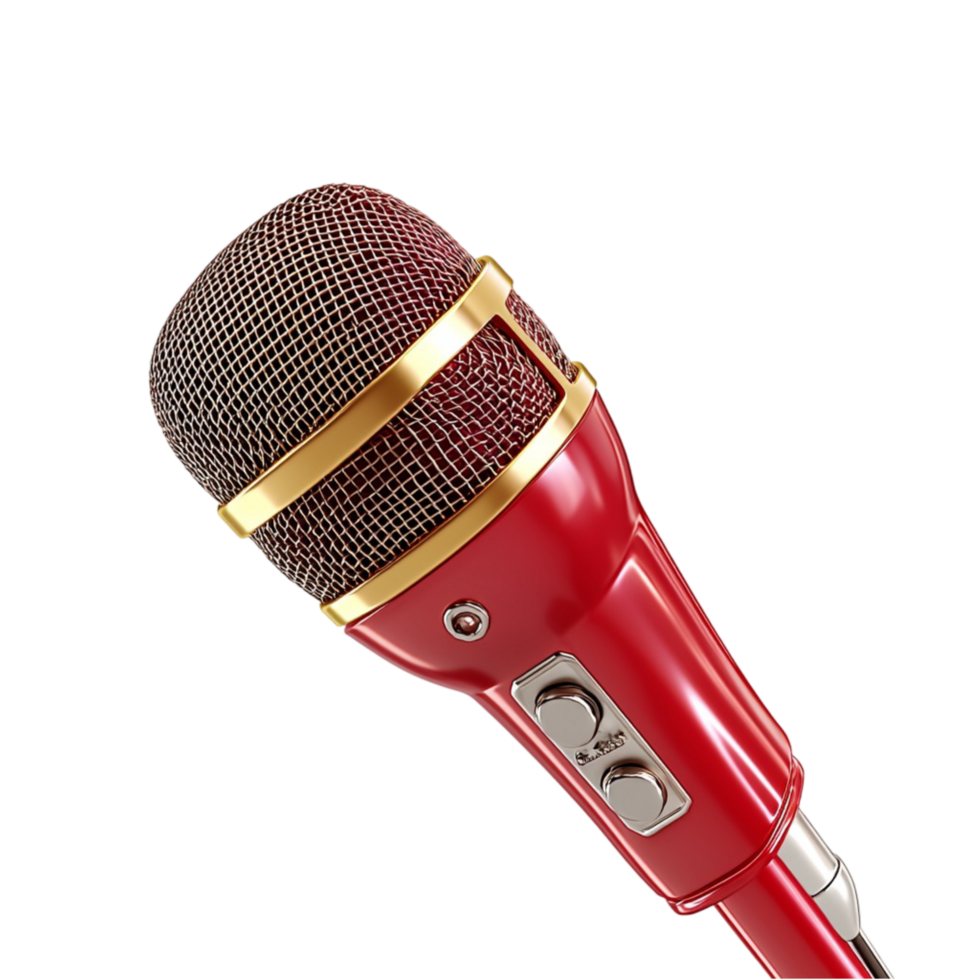 Shiny red microphone golden details ready for singing performances png