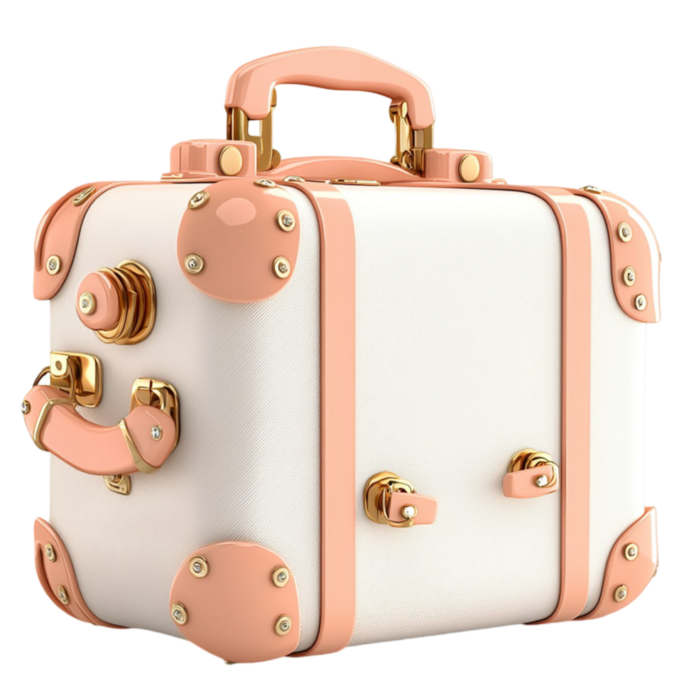 Elegant pink suitcase golden details ready for travel adventures png