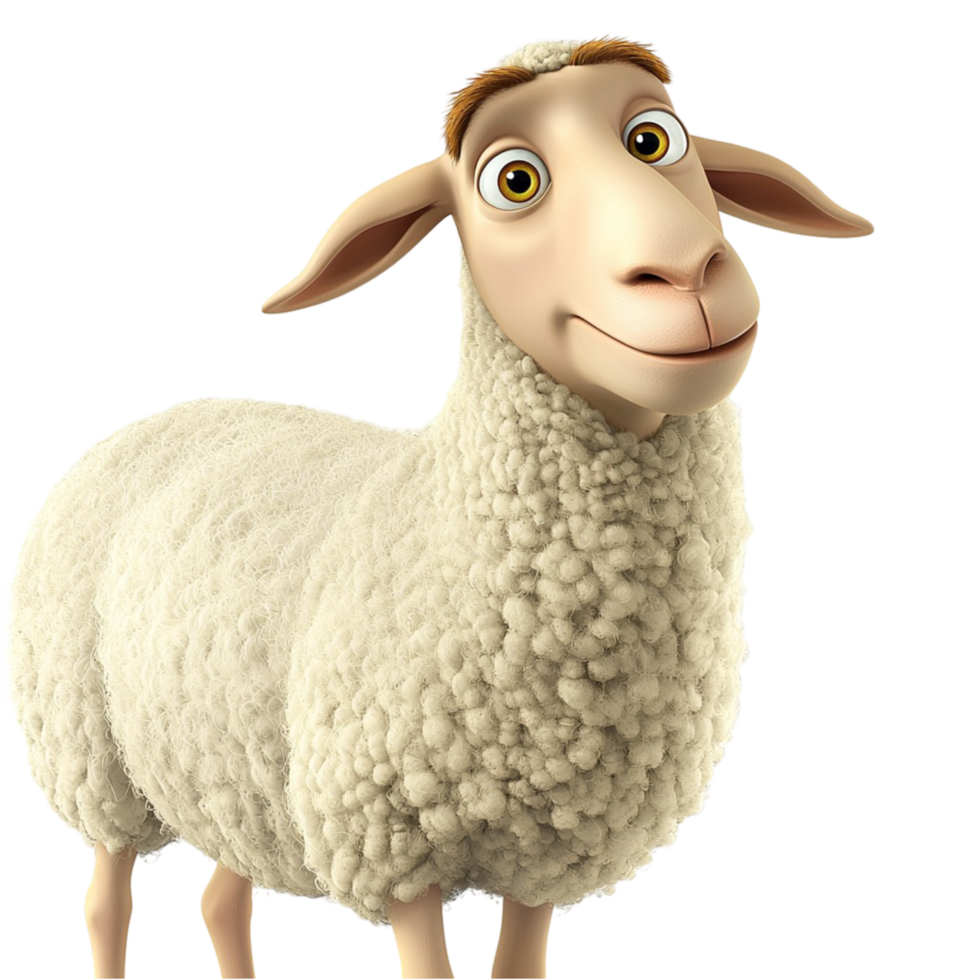 Soft fluffy white sheep sting peacefully on green grass kind eyes looking calm relaxed png