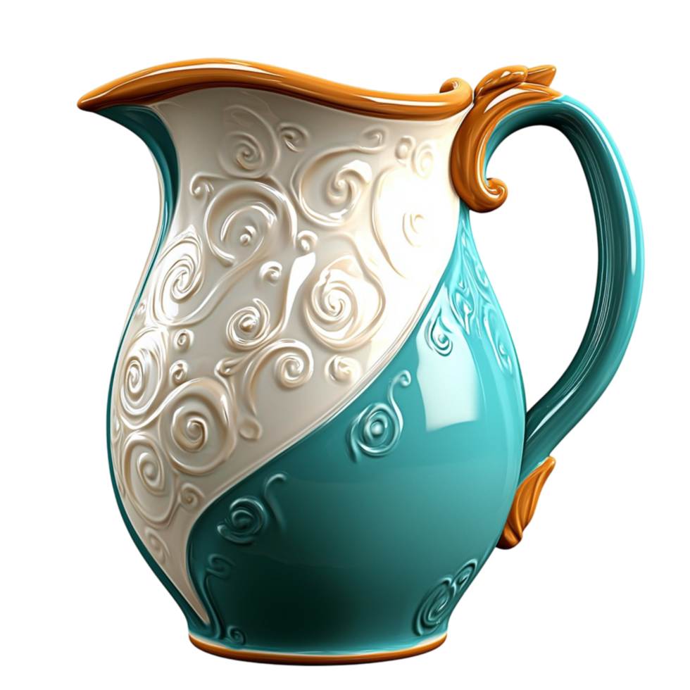 Beautifully crafted blue white ceramic pitcher intricate patterns looking decorativeistic perfect for serving beverages png
