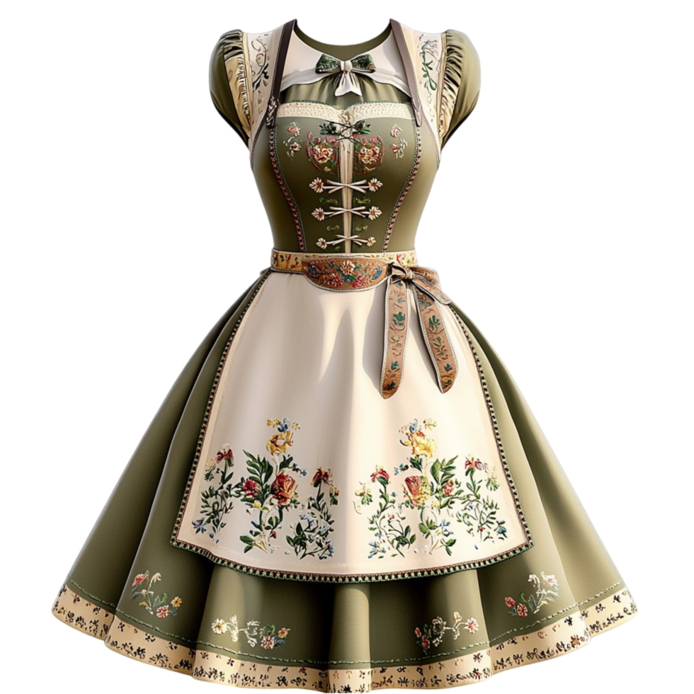 Traditional embroidered green dress floral patterns designed gracefully for special cultural celebrations events png