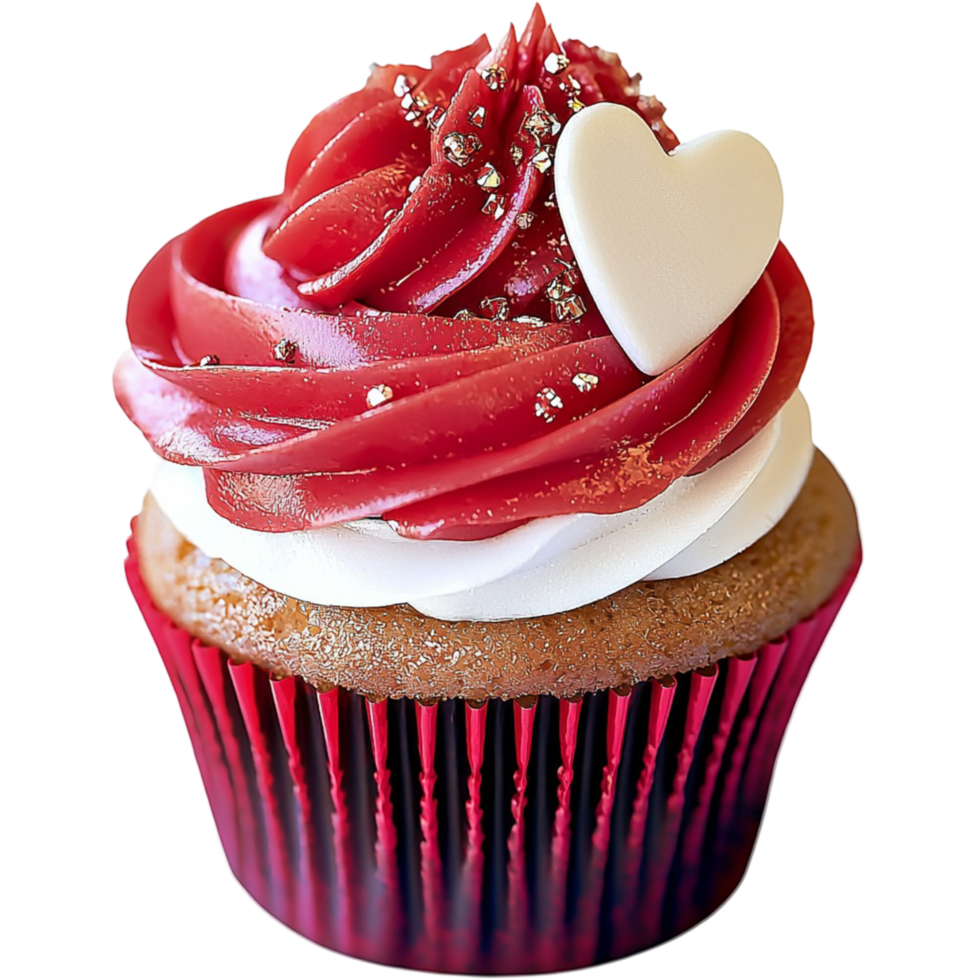 Delicious pink frosted cupcake decorated a white chocolate heart vibrant sprinkles looking extremely tempting png