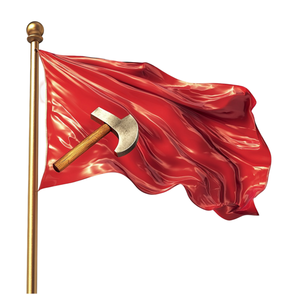Bold red flag a golden hammer sickle waving strongly symbolizing strength unity historical significance png