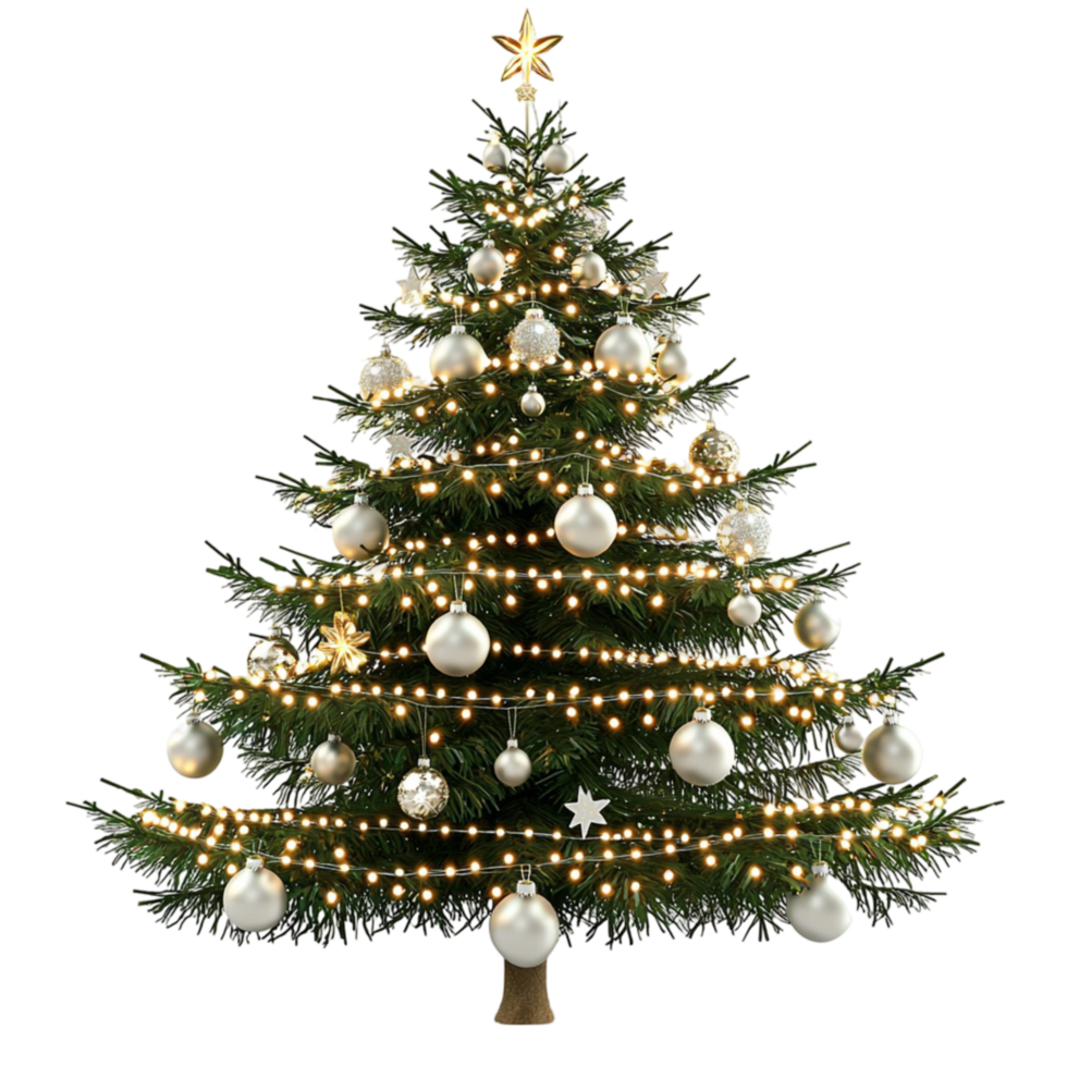 Gr Christmas tree covered in white snow sparkling lights decorations looking festive joyful magical png