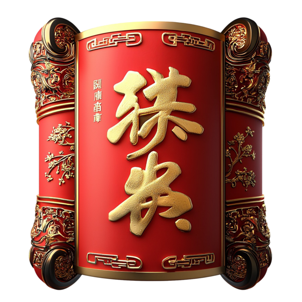 Decorative red scroll golden Chinese characters looking festive auspicious perfect for New Year celebrations png