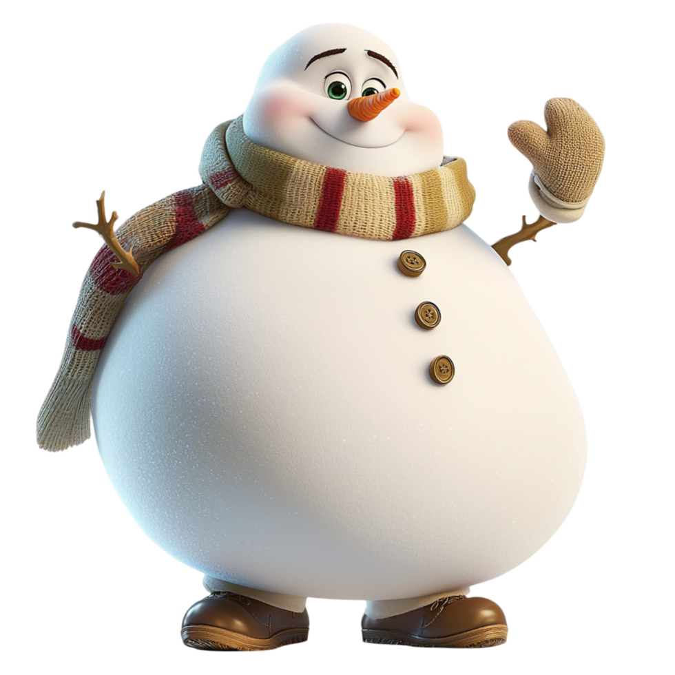 Cute snowman waving happily wearing a red scarf looking cheerful friendly perfect for winter holiday fun png