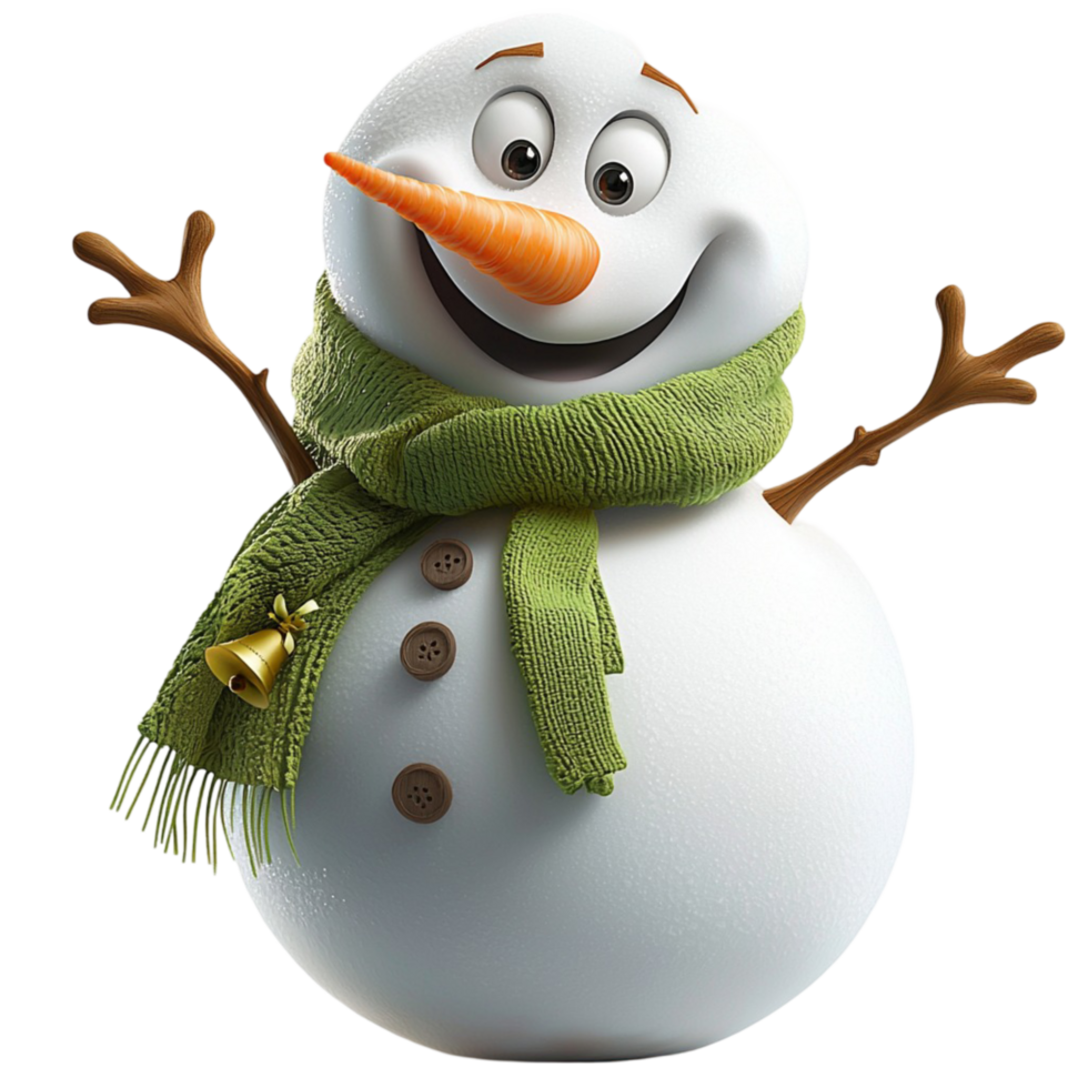 Happy snowman a green scarf waving cheerfully looking playful cute ready for winter fun png