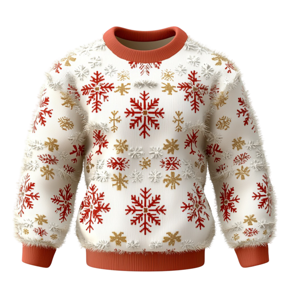 Cozy knitted sweater festive snowflake patterns looking warm stylish perfect for winter celebrations png