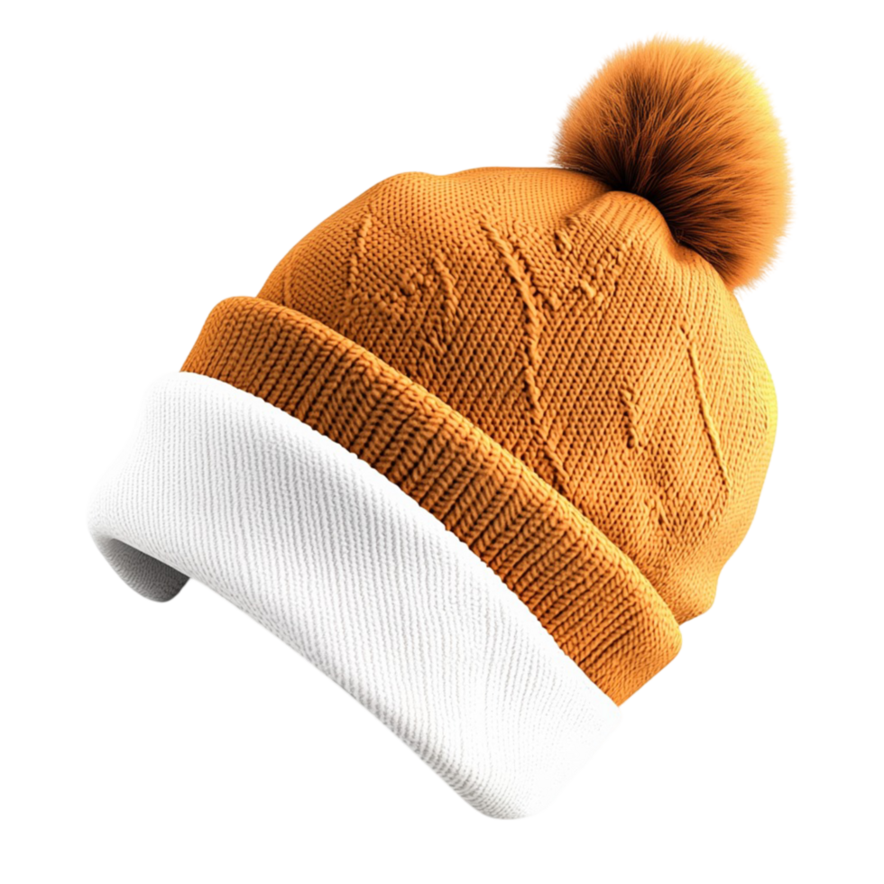 Cozy orange winter beanie a fluffy pompom looking warm stylish perfect for cold weather png