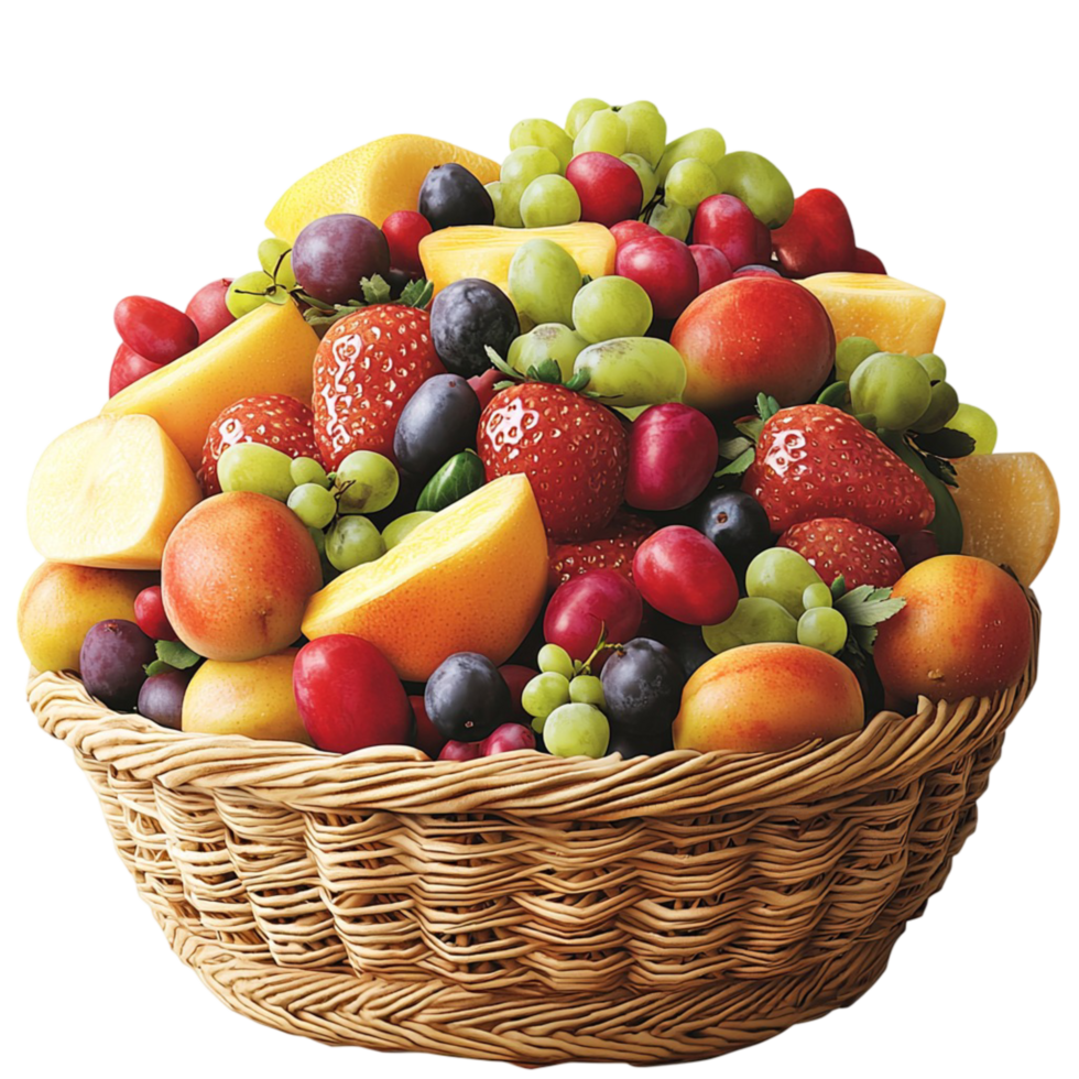 Large woven basket filled fresh colorful fruits looking healthy delicious perfect for sharing png