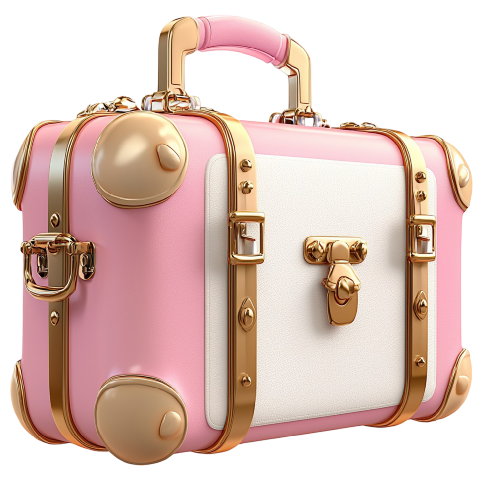 Elegant pink gold vintage suitcase looking stylish sophisticated perfect for travel adventure png