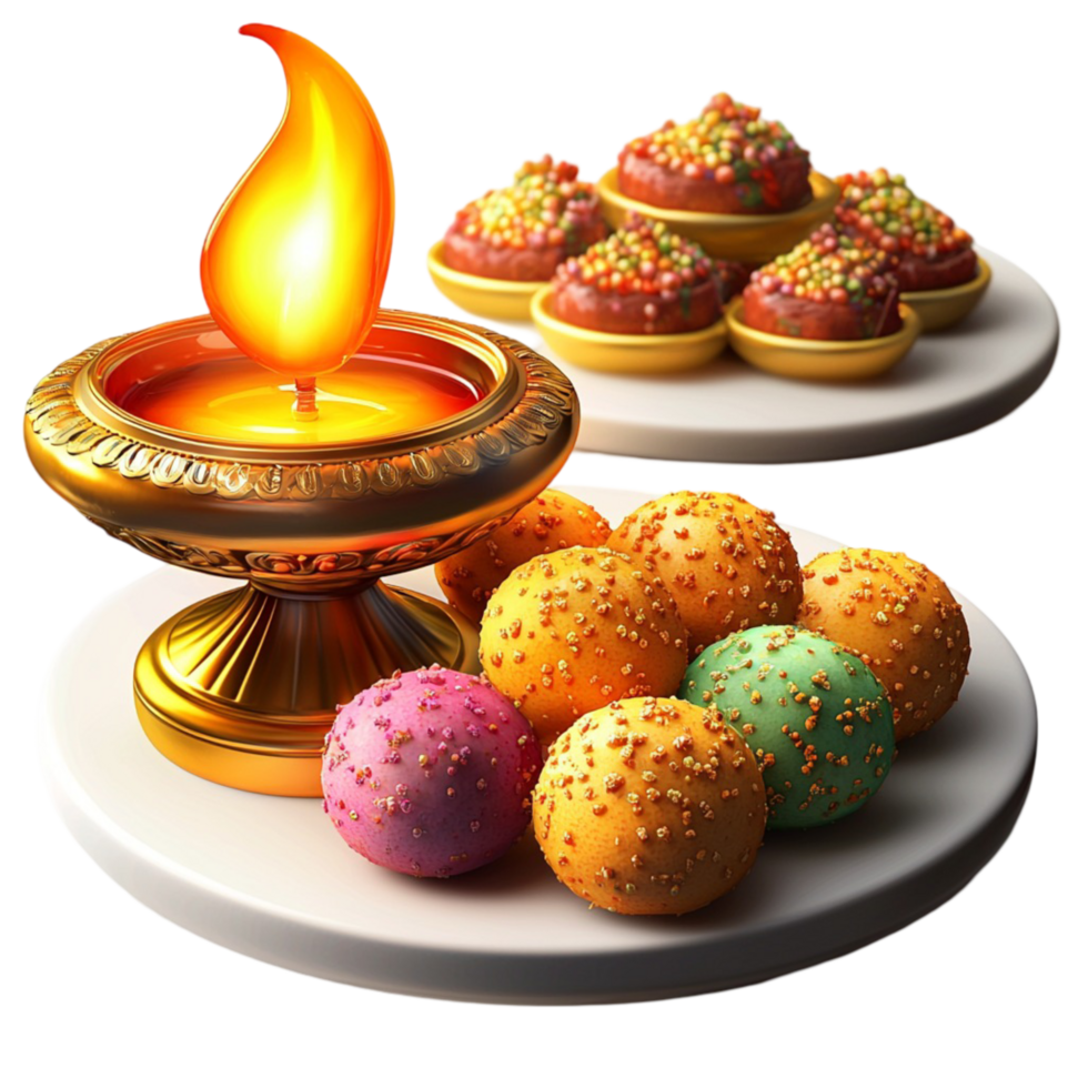 Traditional oil lamp sweets placed beside looking warm inviting perfect for festive celebrations png