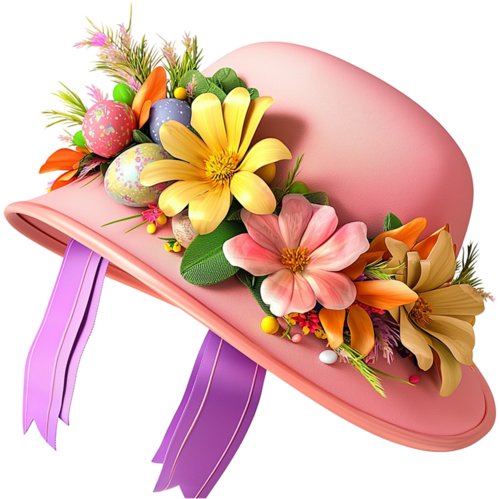 Bright pink sun hat decorated colorful flowers looking cheerful summery perfect for outdoor fashion lovers png