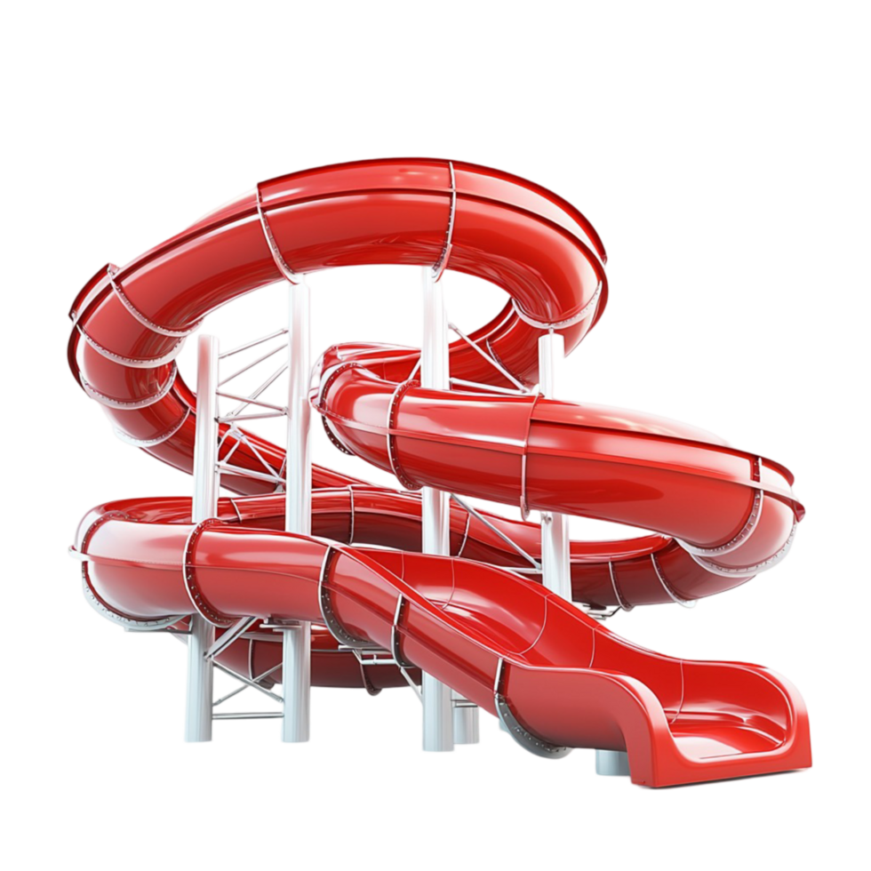 Large red water slide multiple curves looking exciting thrilling perfect for summer fun lovers png