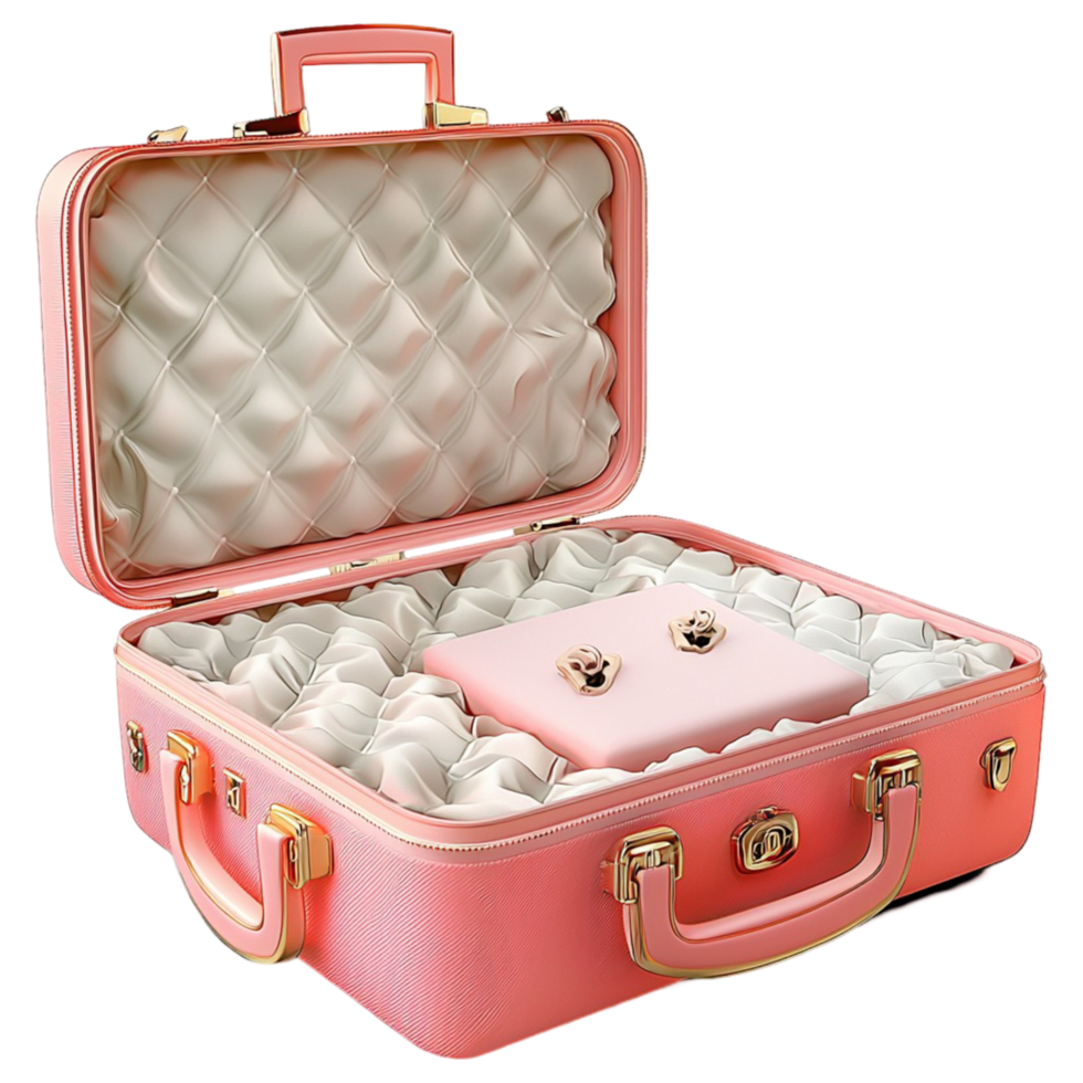 Stylish pink vintage suitcase quilted interior looking classic charming perfect for travel enthusiasts png