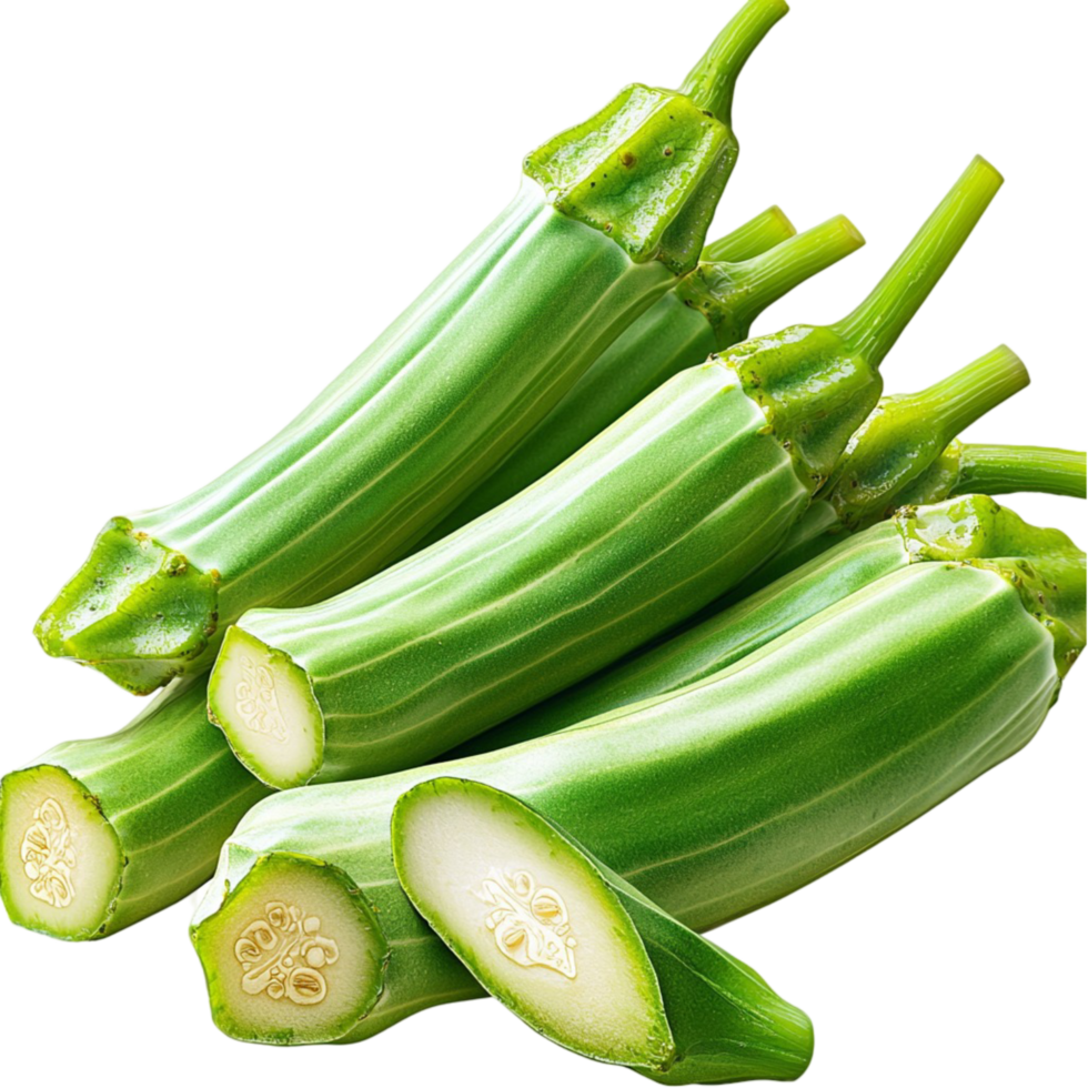 Green fresh okra sliced pieces looking nutritious healthy perfect for vegetable enthusiasts cooking png