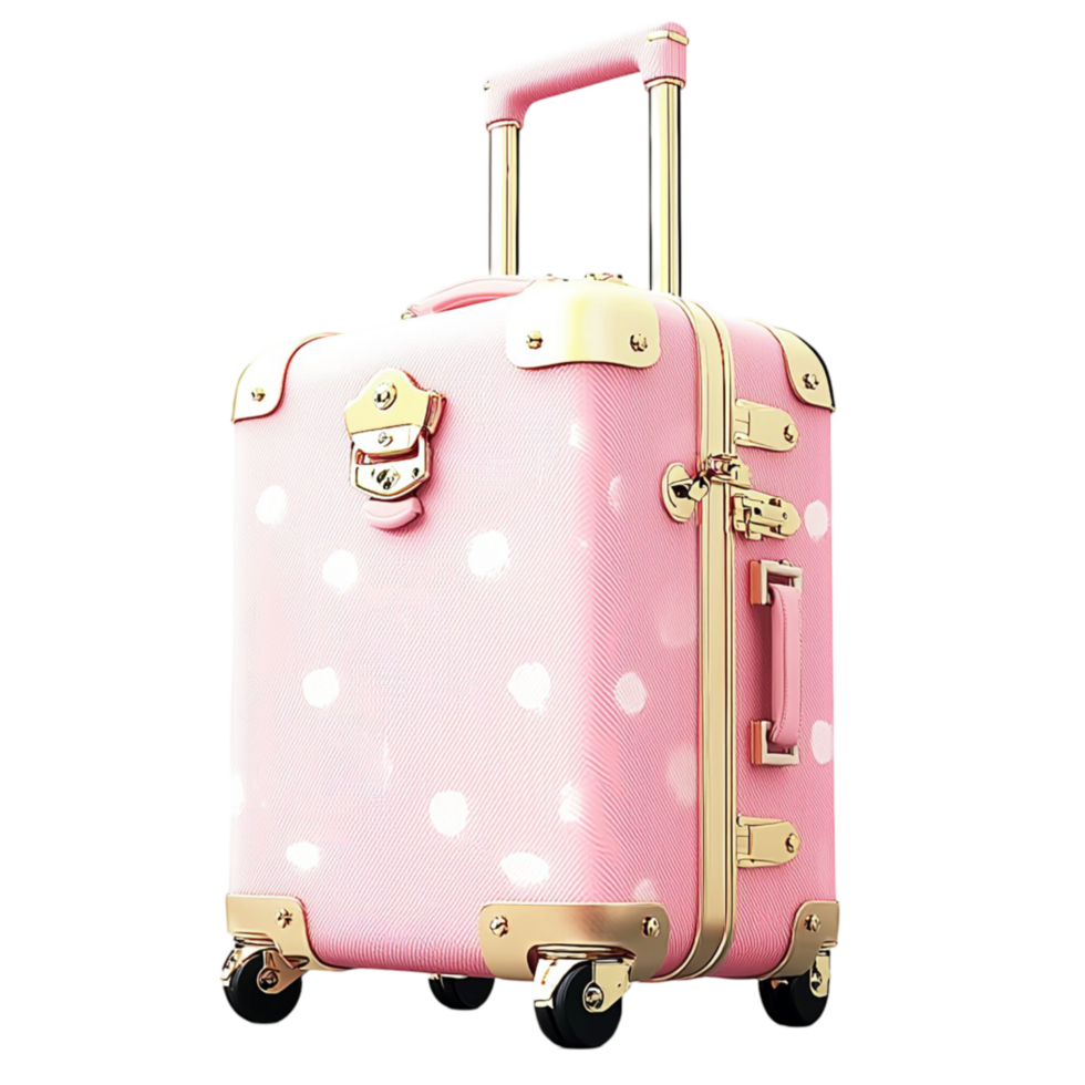 Stylish pink travel suitcase golden details looking fashionable practical perfect for travelers everywhere png