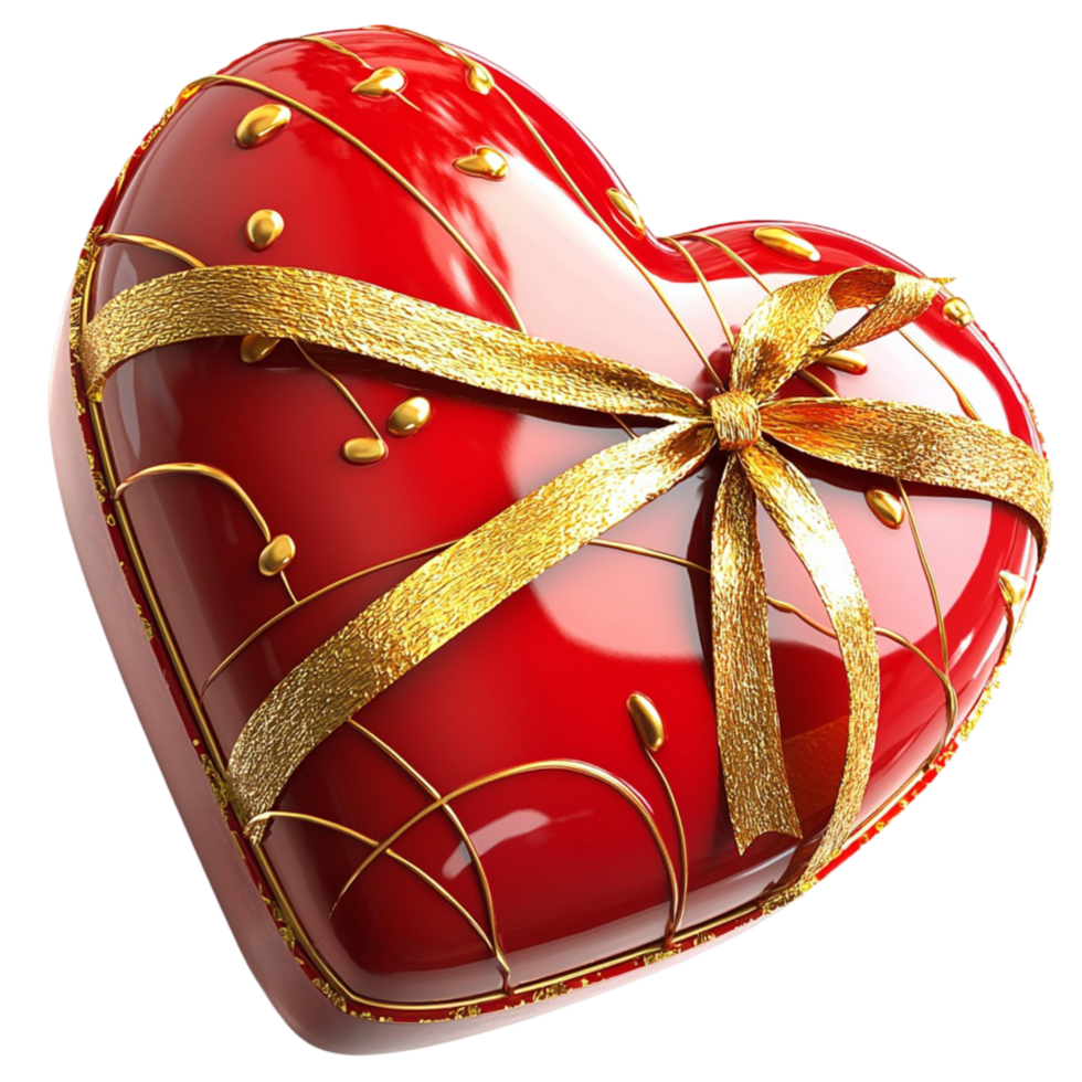 Shiny red heartshaped gift box golden ribbon looking romantic beautiful perfect for lovers png