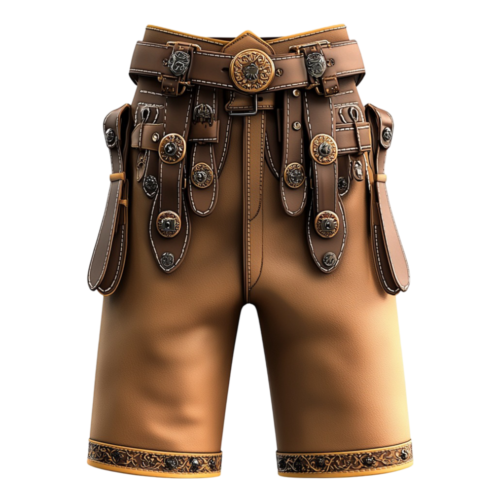 Traditional Bavarian leather shorts decorative belt looking cultural stylish perfect for Oktoberfest outfits png