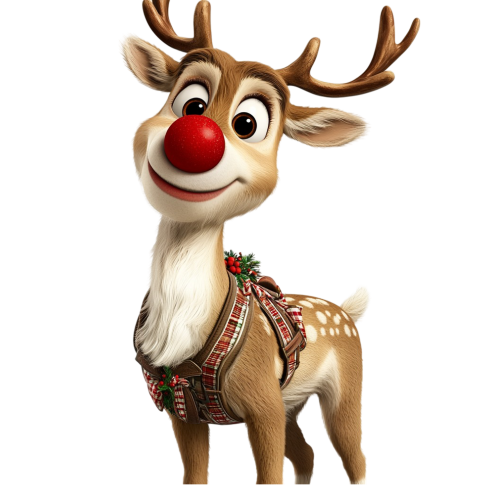 Adorable reindeer sting proudly its tiny antlers a bright red nose png