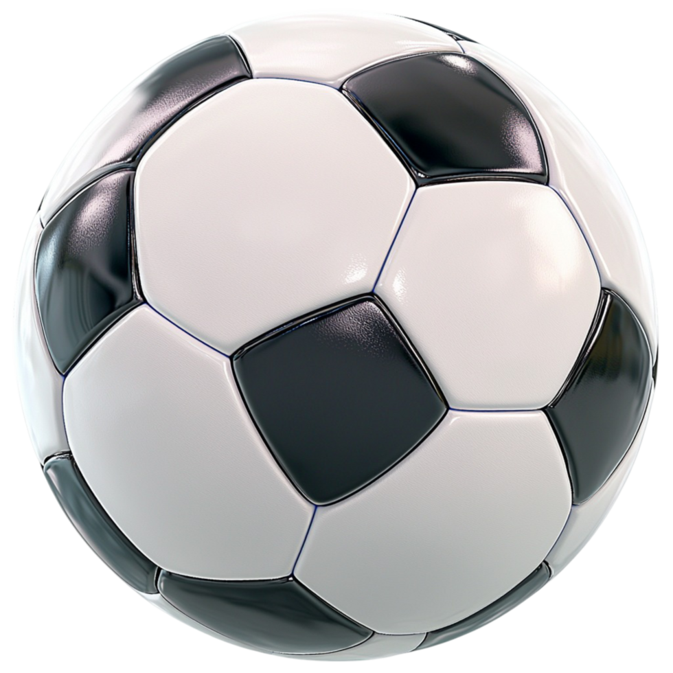 Classic black white soccer ball perfectly stitched pentagonal panel design png