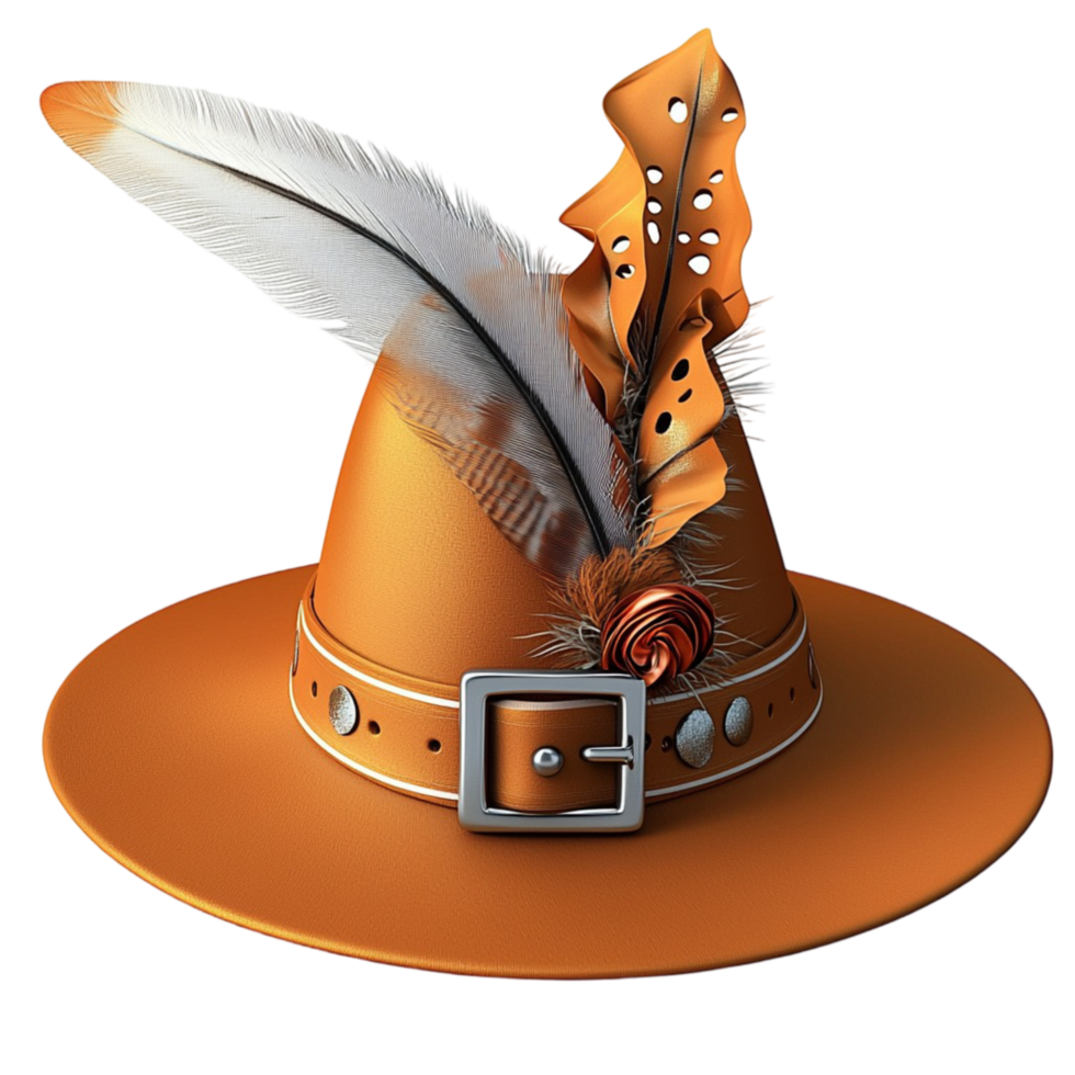 Classic orange witch hat a black belt looking spooky fun perfect for Halloween costume lovers png
