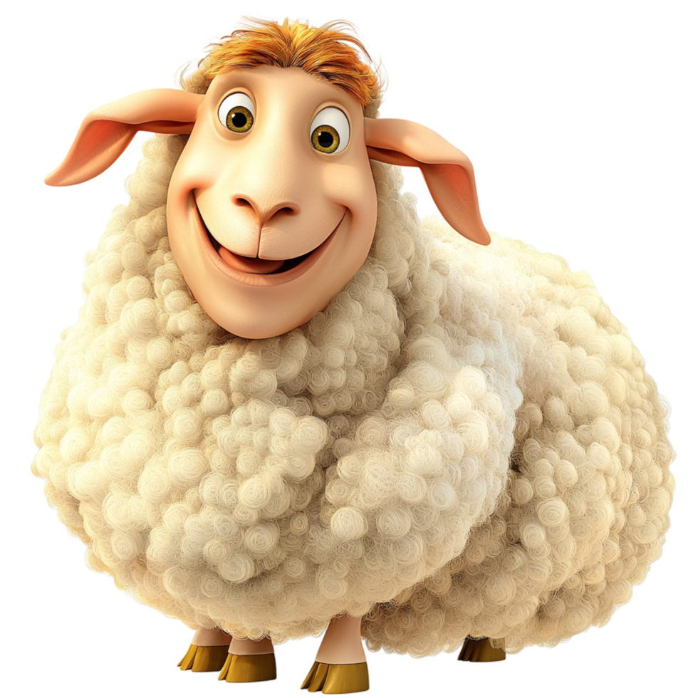 Cute fluffy sheep sting happily thick white wool an innocent face png