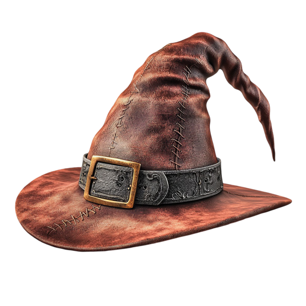 Mysterious dark wizard hat a curled tip a wide circular brim png