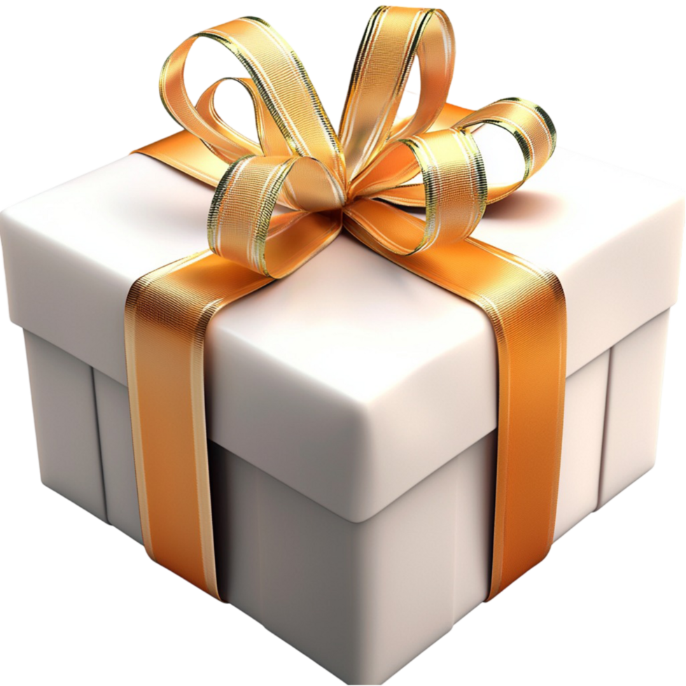 Elegant white gift box wrapped a golden ribbon a neatly tied bow png