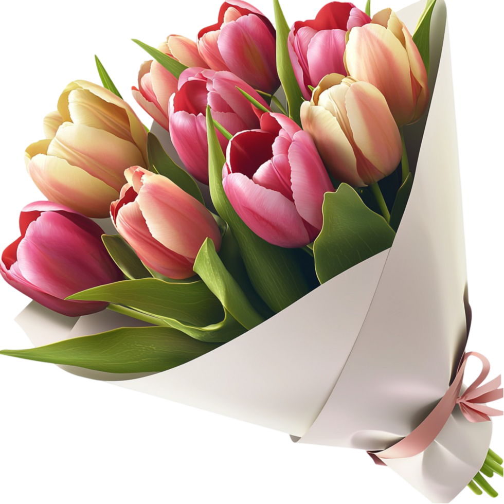 Fresh tulip bouquet wrapped carefully in white paper a delicate stylish presentation png