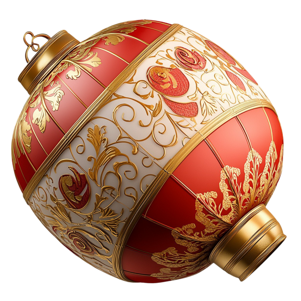 Ornate red Christmas ornament golden intricate patterns a small hanging loop png