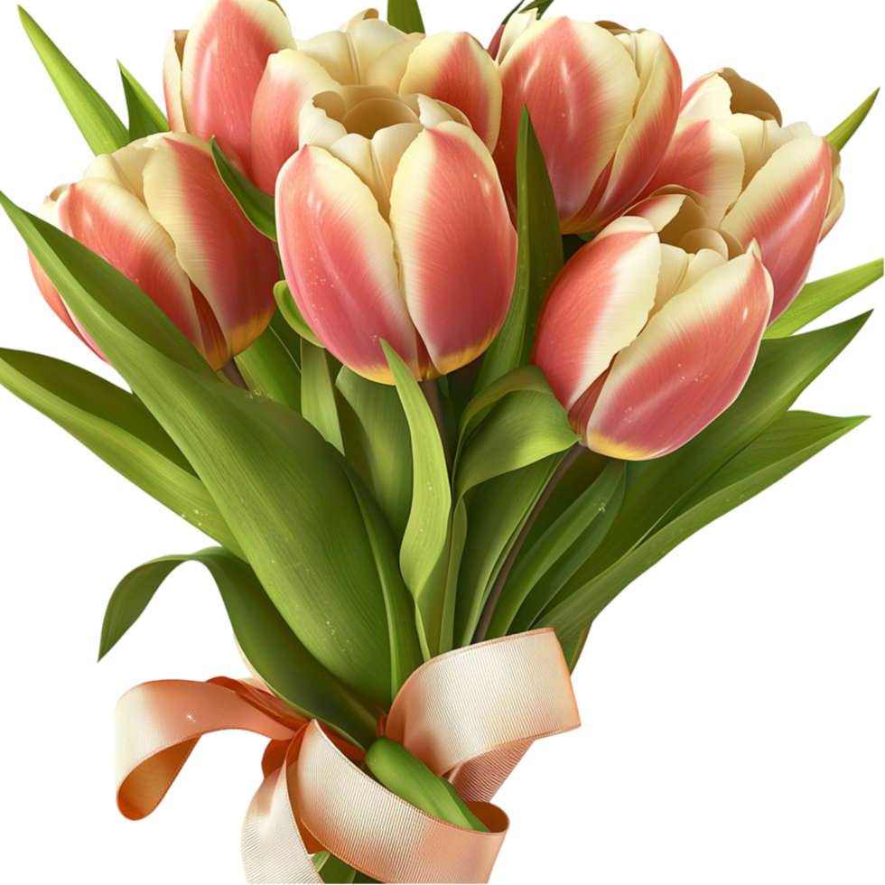 Vibrant bouquet of colorful tulips fresh green stems bright open petals png