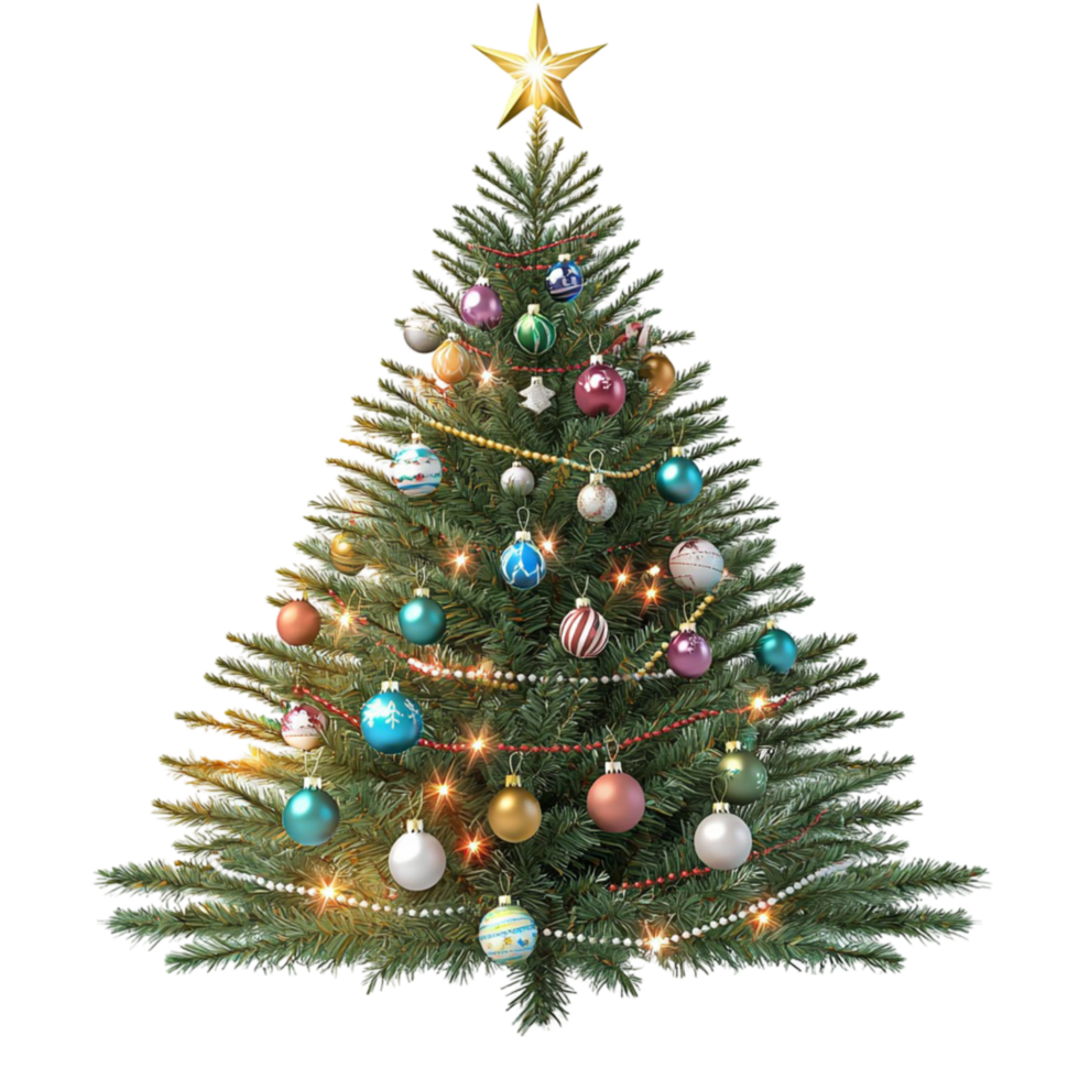 Traditional green Christmas tree sting tall lush branches a symmetrical shape png