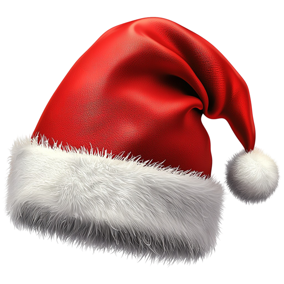 Festive red Santa hat fluffy white trim a soft velvety texture png