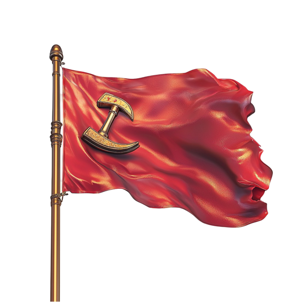 Red flag waving proudly golden embroidery displaying a bold majestic presence png