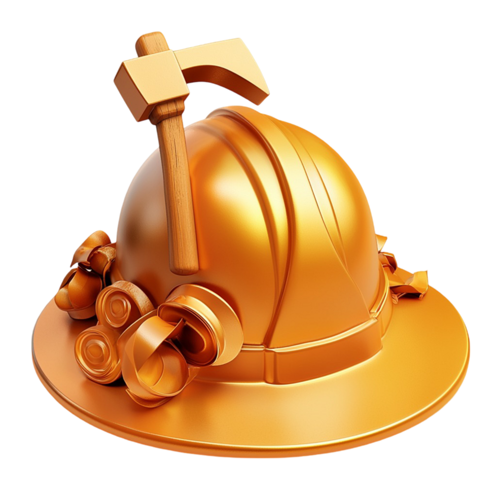 Shiny golden construction helmet detailed engravings representing strength safety durability png