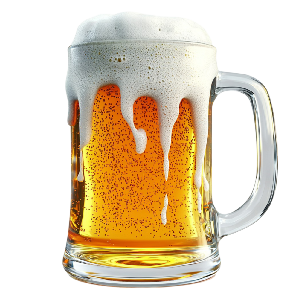 Tall glass of cold beer foam dripping down a refreshing look png