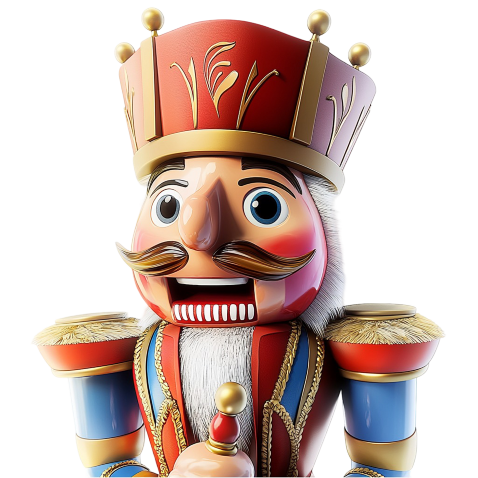 Classic wooden nutcracker soldier dressed in red blue a determined expression png