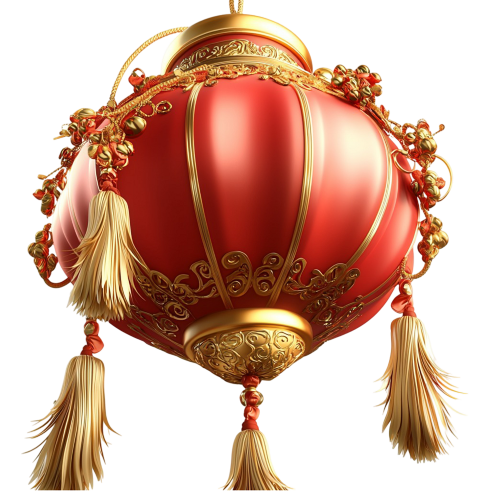Hanging Chinese lantern red tassels golden details representing festive decoration culture png