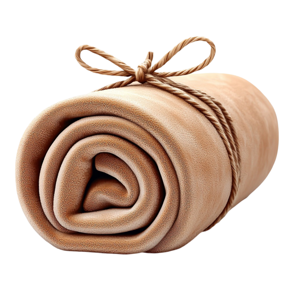 Cozy rolled beige blanket tied a string symbolizing warmth comfort relaxation png