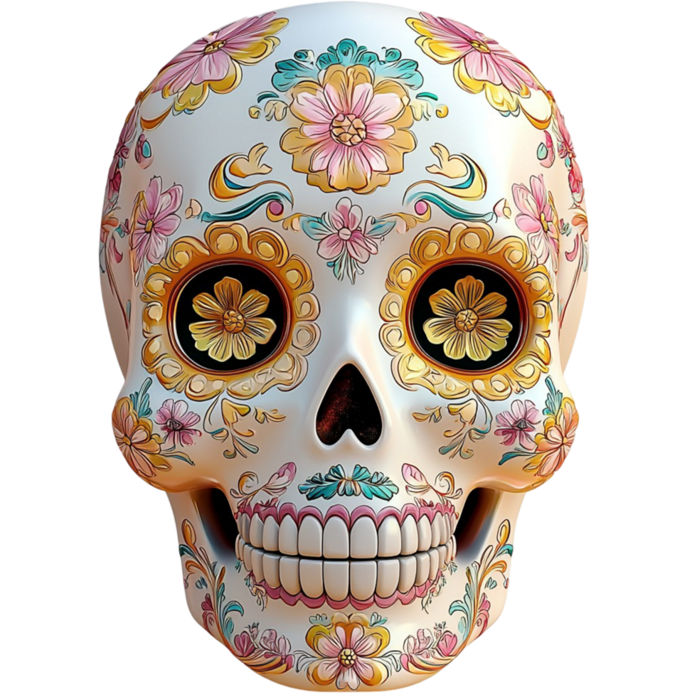 Colorful Day of the Dead skull istic patterns representing heritage festive celebration png