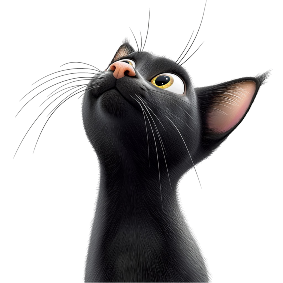 Curious black cat gazing upward symbolizing mystery charm playful feline curiosity png