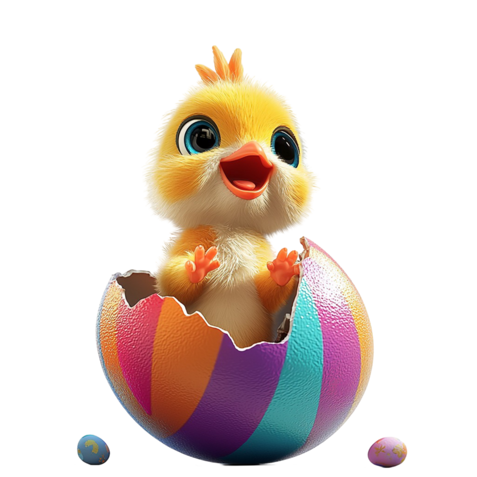 Fluffy yellow chick hatching from egg symbolizing new beginnings life Easter celebrations png